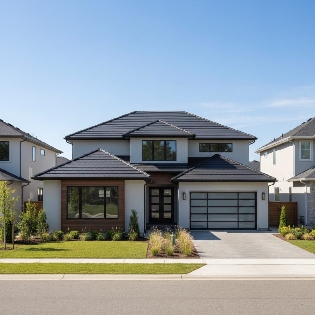 Long Island home with an integrated GAF Timberline solar shingle roof that lies flush like a normal shingle roof